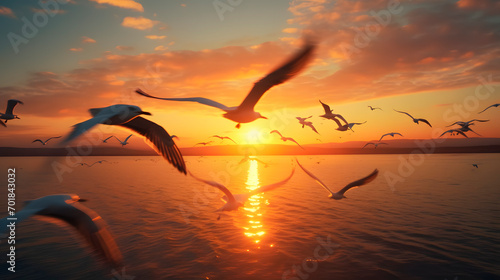birds flying, birds flying with sunset in the background