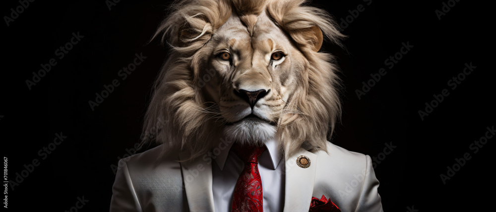 Portrait of an anthropomorphic business lion