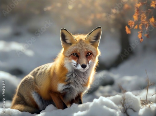 Red fox in snow. Generative AI. © anungcamui