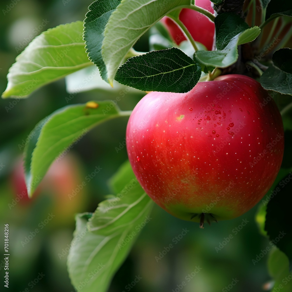 Red fresh apple on an apple tree Red fresh apple on an apple tree