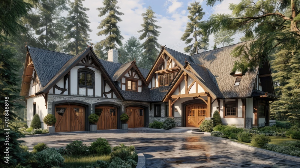 Craftsman Tudor Estate: Charming Family Home with Gable Roof and Decorative Timber Framing