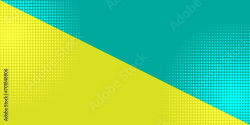 Green-yellow background divided by diagonal. Vector illustration Background into two colors with halftone dots.