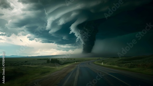 tornado with dark Thunder sky and landscape 