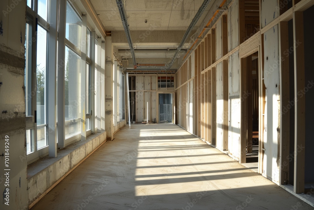 Construction Site: Unfinished Drywall Partition and Insulation Framework