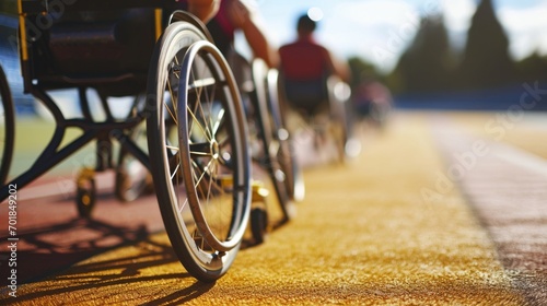 Championing Ability: Competitive Wheelchair Racing in Orange Motion photo