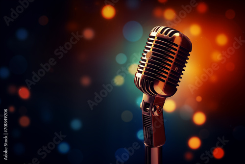 Retro microphone animation with glowing stars on a dark backdrop