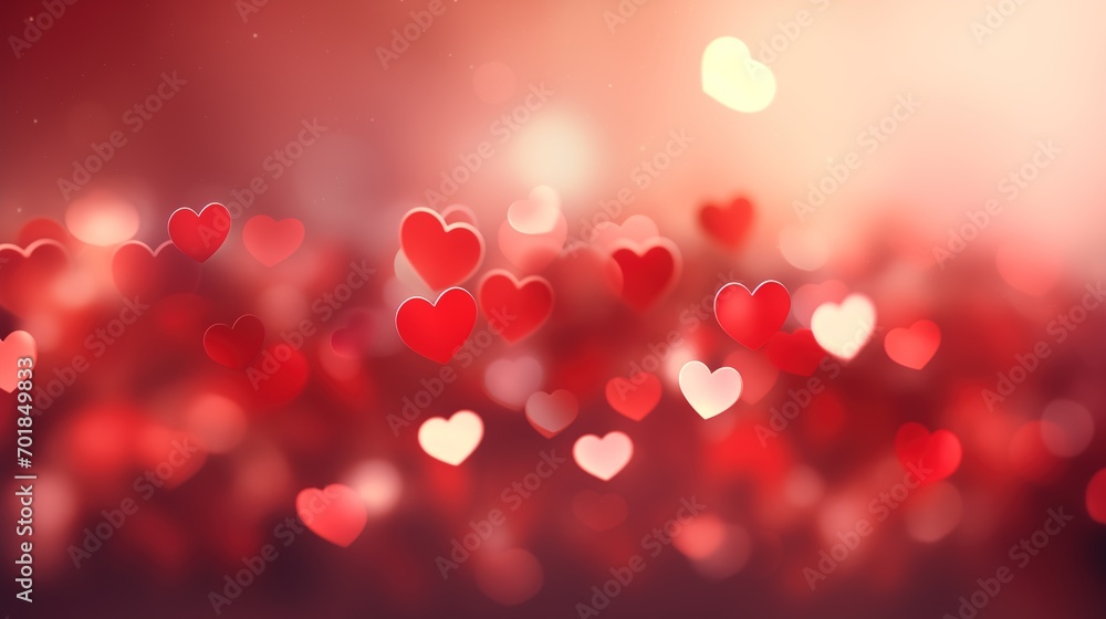 Light red bokeh valentine background, Abstract background with red hearts bokeh, Valentine's Day Wallpaper, generative ai