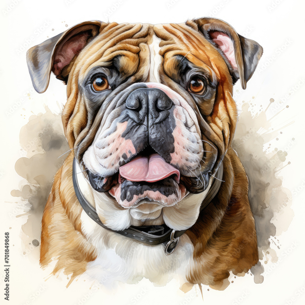 watercolor English Bulldog clipart, Generative Ai