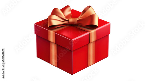 Valentine's day, red gift box with ribbon on white transparent background, generative ai