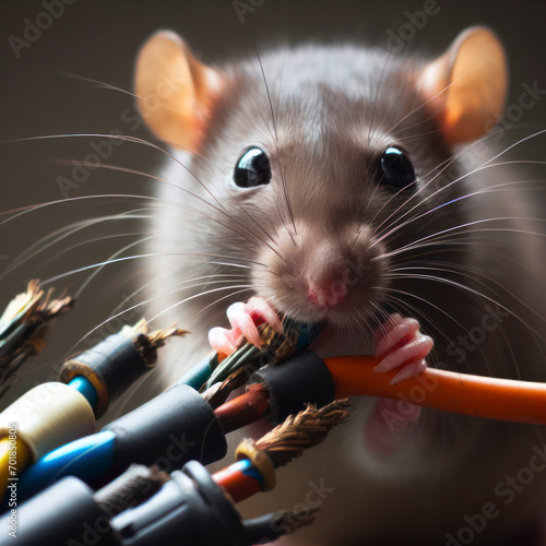 Close up Rat,mouse Chewing on Electrical Wires. ai generative photo