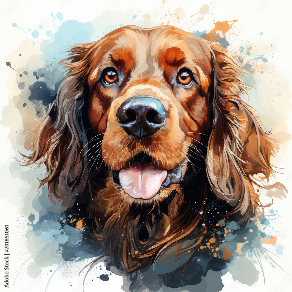 watercolor English Cocker Spaniel clipart, Generative Ai