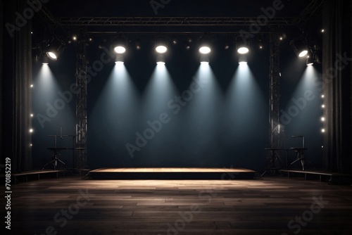 empty dark room stage spotlights background. ai generative © Igor