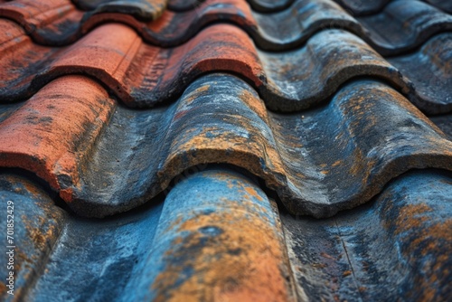 Close-up Abstract Architecture: Durable Rubber Roof Tiles in Blue and Brown