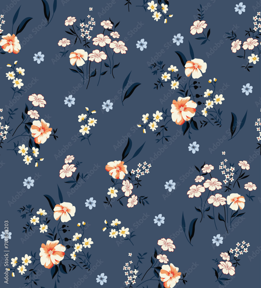 seamless vector flowers pattern on grey background