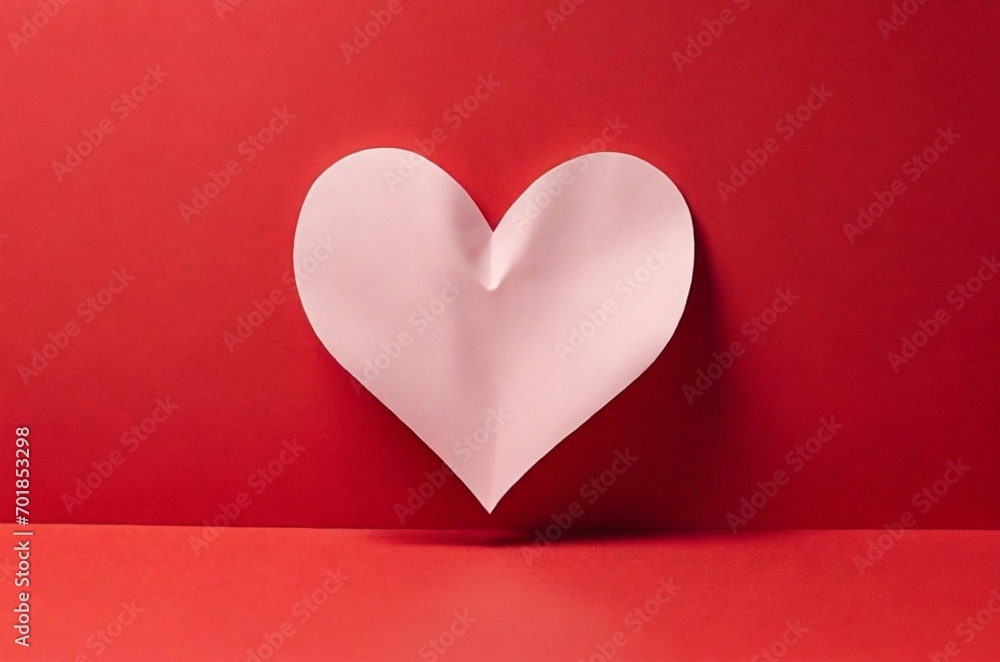 white heart on a red background copy space