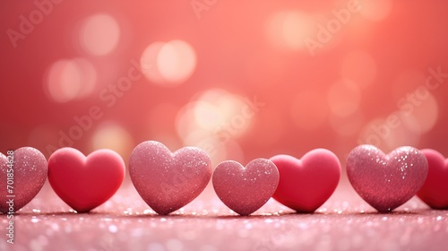 The pink Heart shapes on abstract light glitter background in love concept for valentines day with sweet and romantic moment, greeting card, generative ai