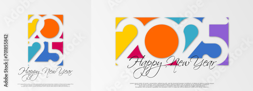 Happy new year - best wishes 2025 with colorful truncated number. Perfect vector for poster, banner, greeting and new year 2025 celebration.	