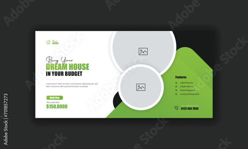 Real estate web banner and social media cover template or billboard and signage design