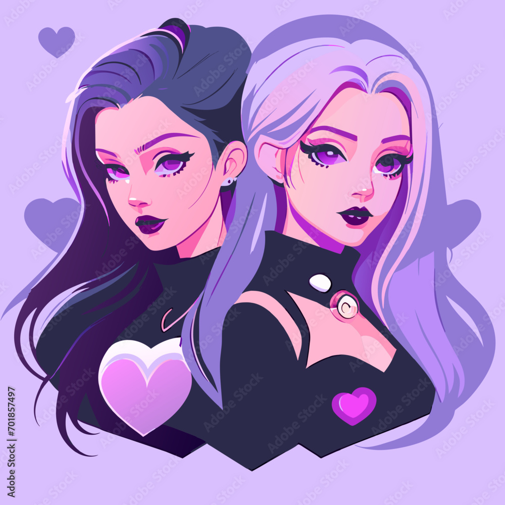 color illustration of two girls in love. LGBT couple color illustration of two girls in love. LGBT couple