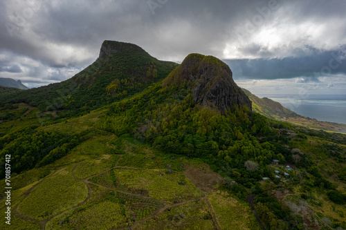 Aerial view of Lion Mountain which is located in the South-East of Mauritius island