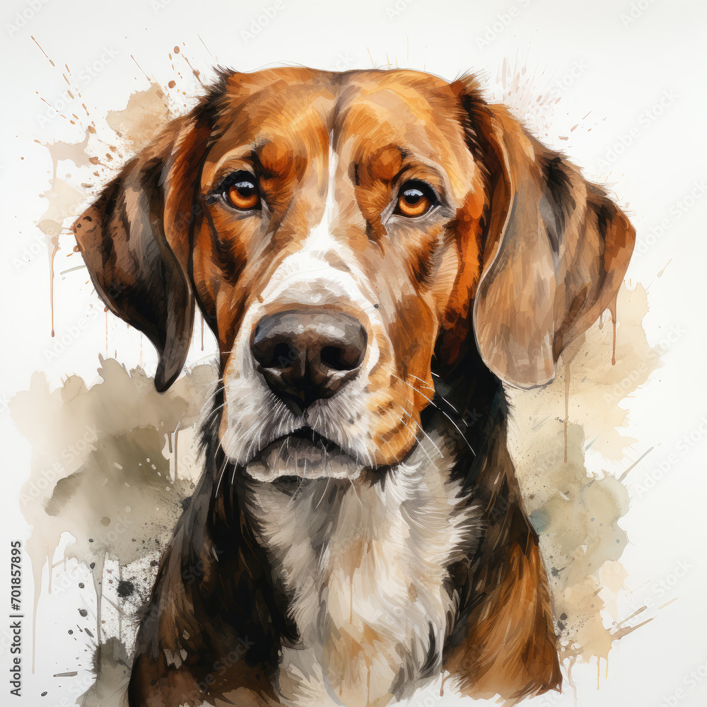 watercolor English Foxhound clipart, Generative Ai