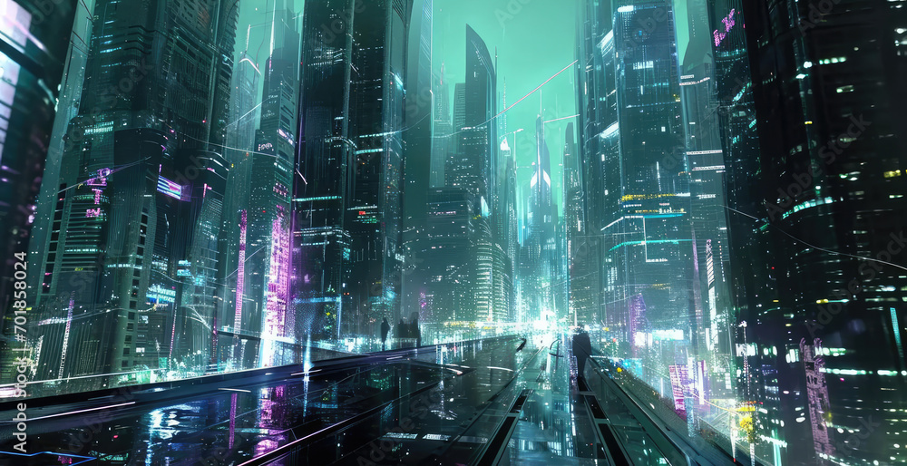 Luminous Night City with Virtual Elements