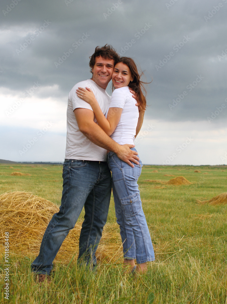 Couple in love in the summer field