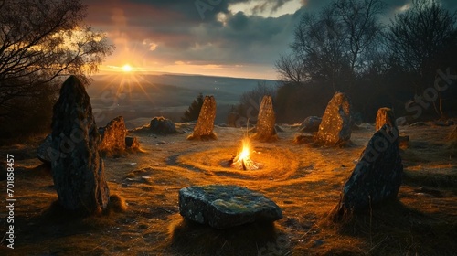 A stone circle for practicing magical rituals and contact with the gods photo