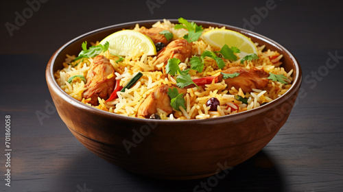 Chicken biryani isolated on white background