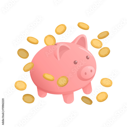 Cash money and piggy bank