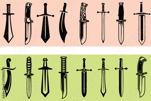 Sword Flat Symbol. Classical antique Swords set. European straight swords,editable vector illustration. Easy to change color or size. eps 10 photo