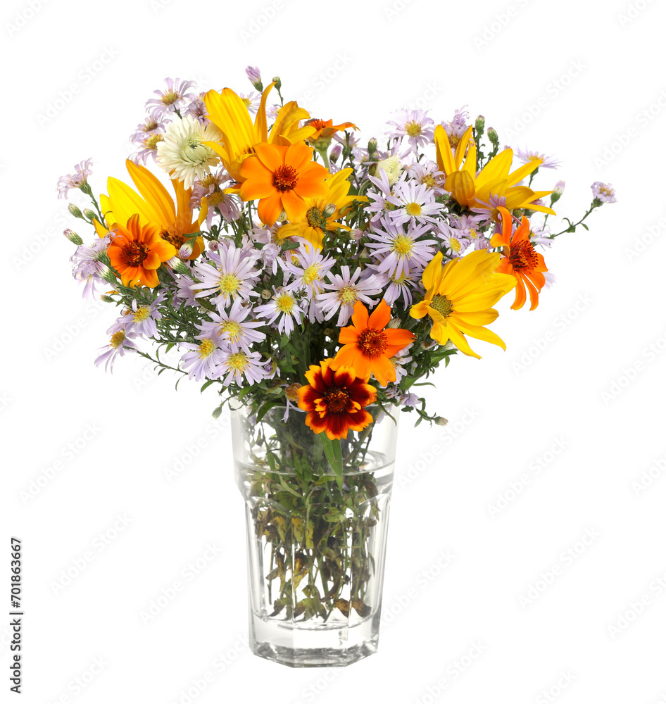 Beautiful wild flowers in vase isolated on white