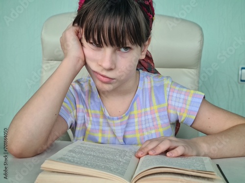 Photography Education girl child teenager pouting with books