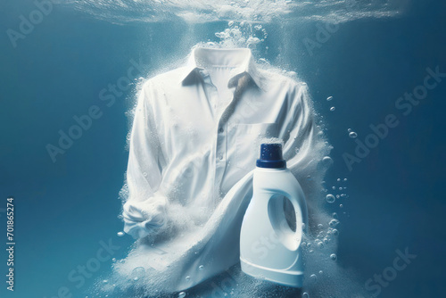 Washed white shirt. Laundry detergent advertising mock up. ai generative photo