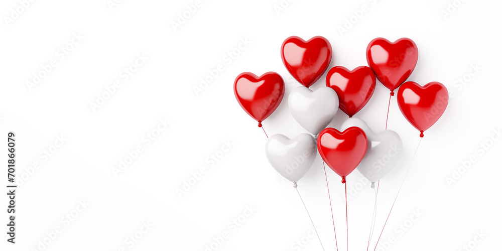 banner group of heart shaped balloons in red and white color on white background banner group of heart shaped balloons in red and white color on white background