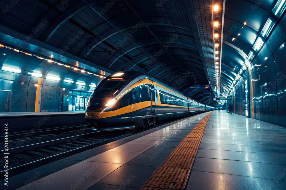 Dynamic Urban Transit: Futuristic Express Train in Modern Terminal