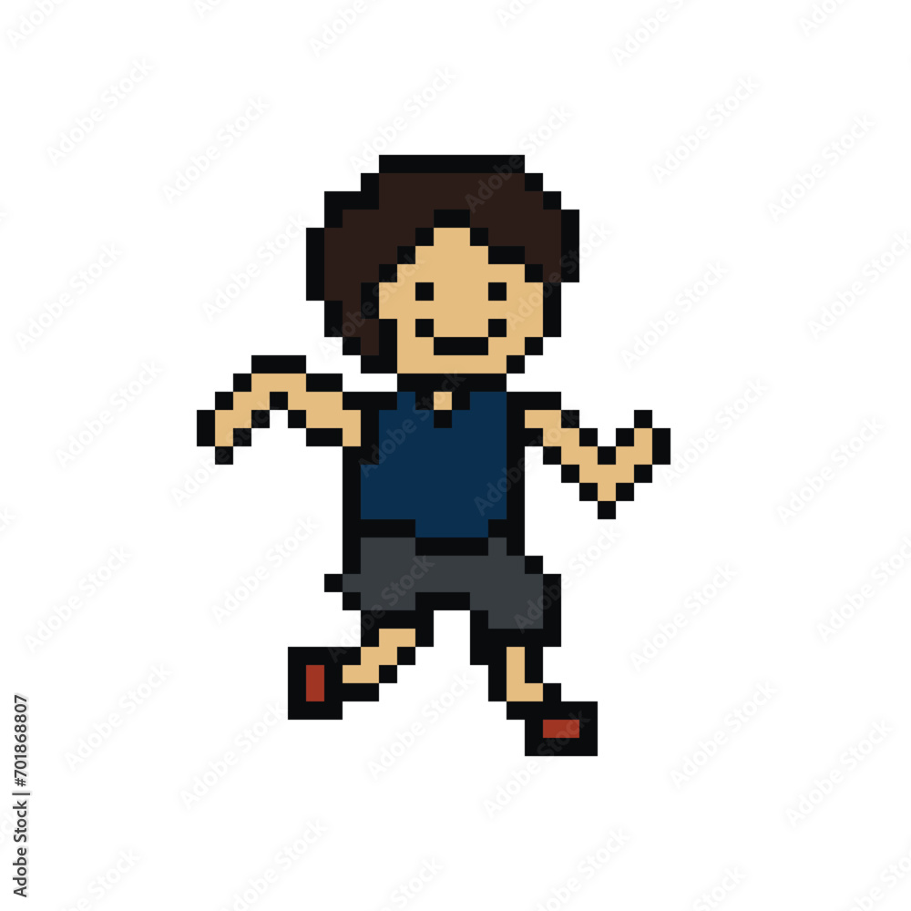 Cute pixel cartoon 8bit character man run or running lifestyle ventor for decoration life style 8 bit male jog marathon exercise vector.