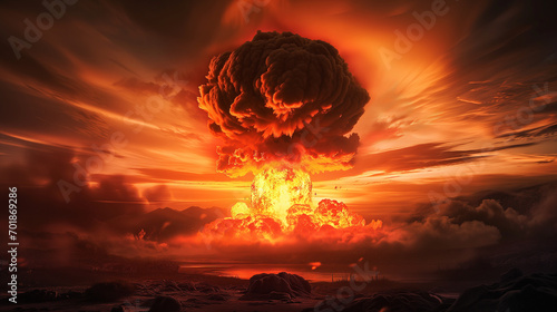 Nuclear fire explosion in the red sky