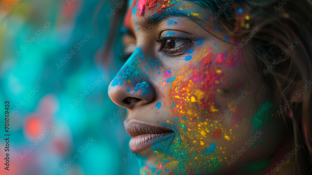 portrait of a woman during india color festival