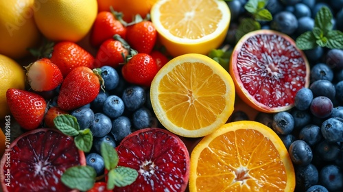 Vibrant assortment of citrus fruits and berries  fresh and full of flavour.