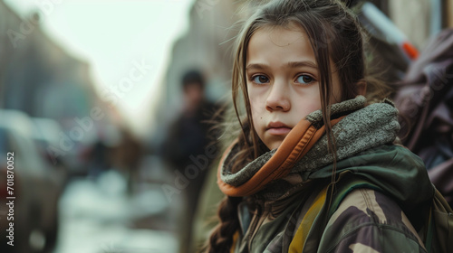 portrait of a female kid child during war