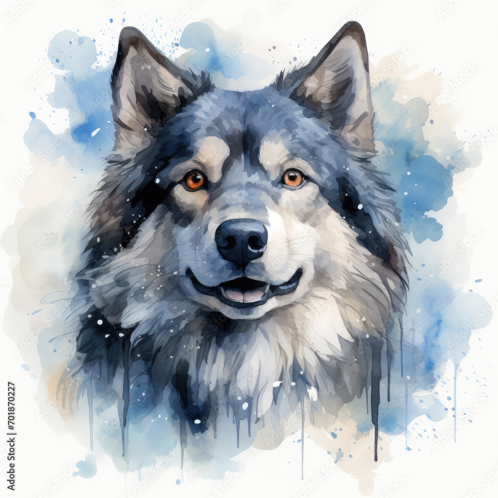 watercolor Eskimo Dog clipart, Generative Ai watercolor Eskimo Dog clipart, Generative Ai