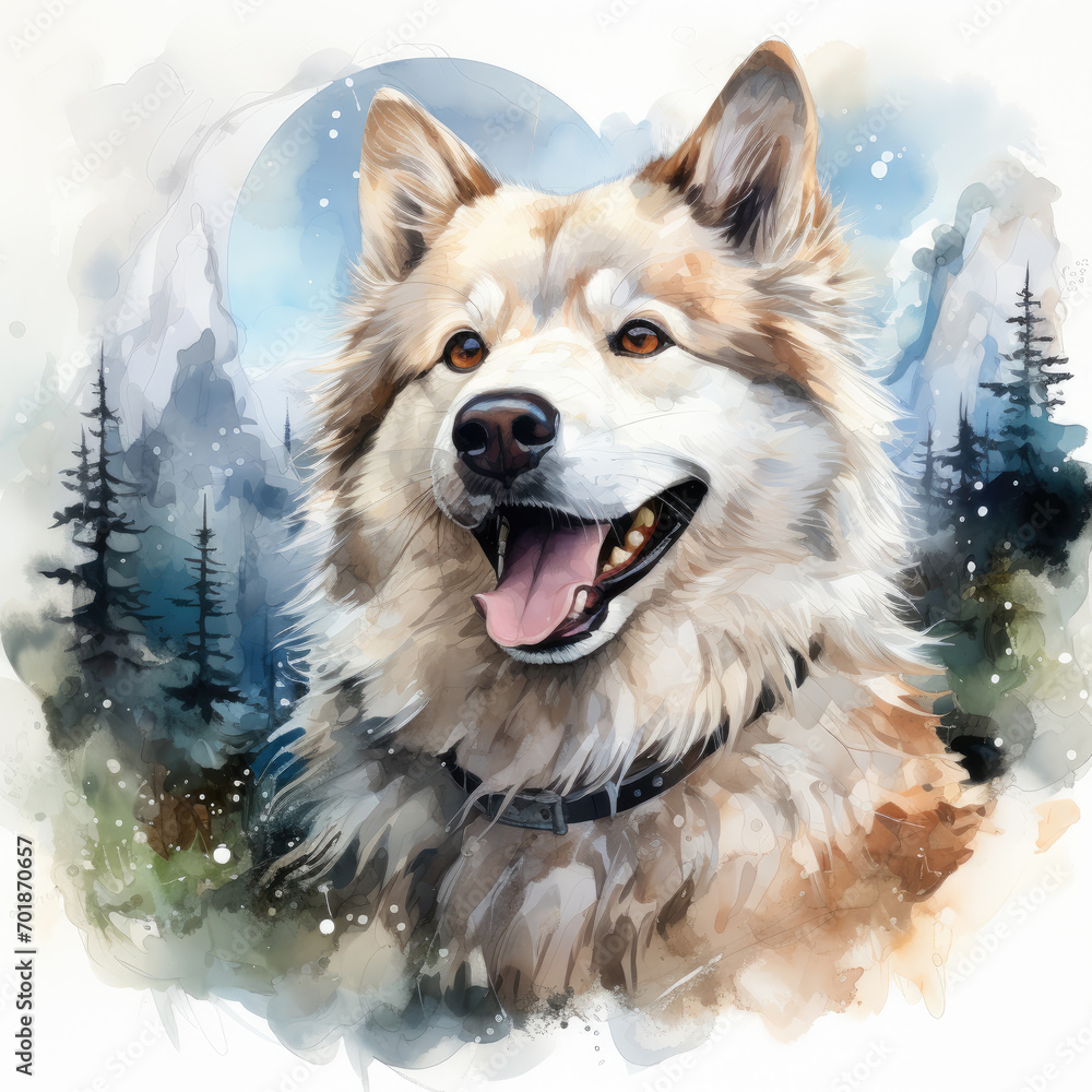 watercolor Eskimo Dog clipart, Generative Ai watercolor Eskimo Dog clipart, Generative Ai