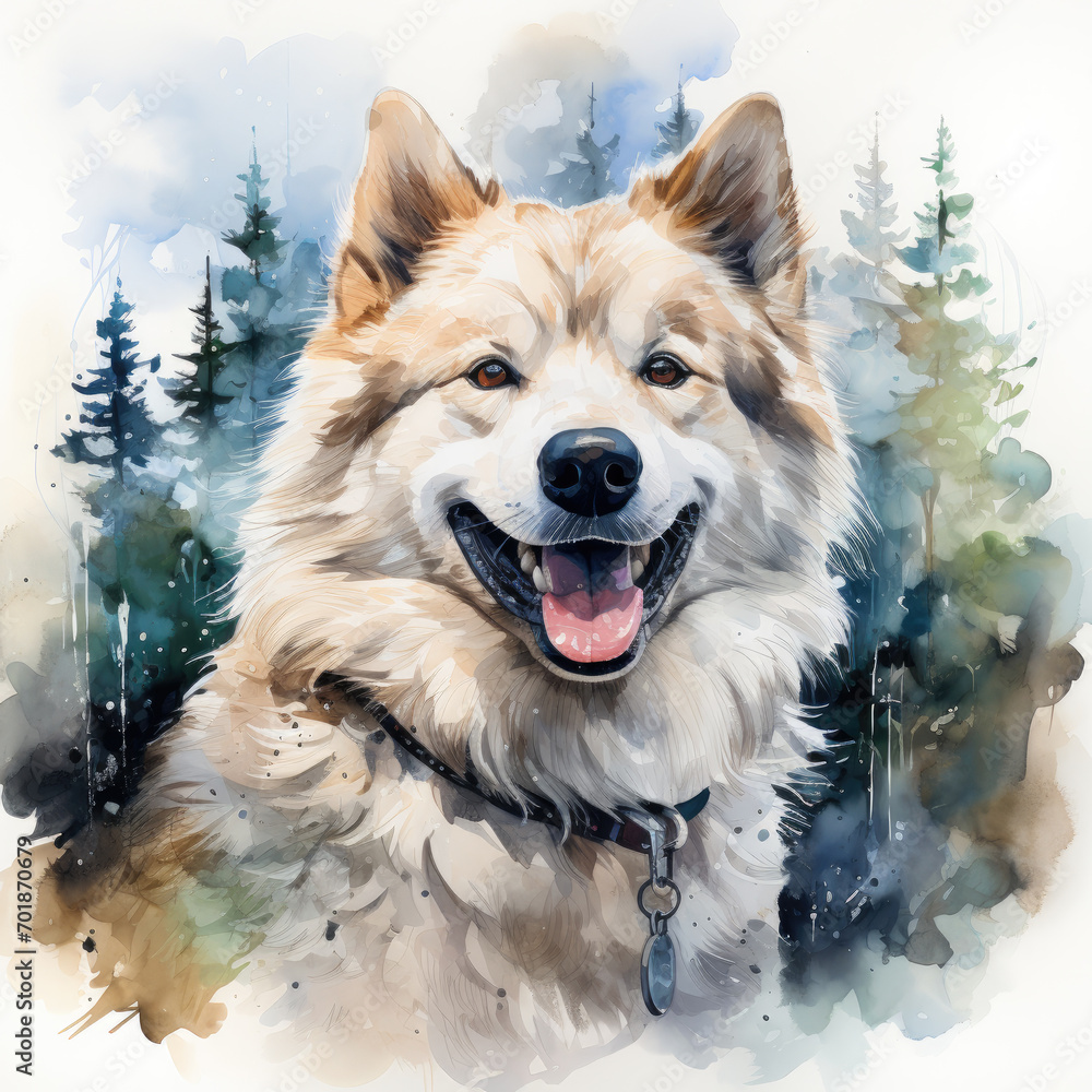 watercolor Eskimo Dog clipart, Generative Ai watercolor Eskimo Dog clipart, Generative Ai