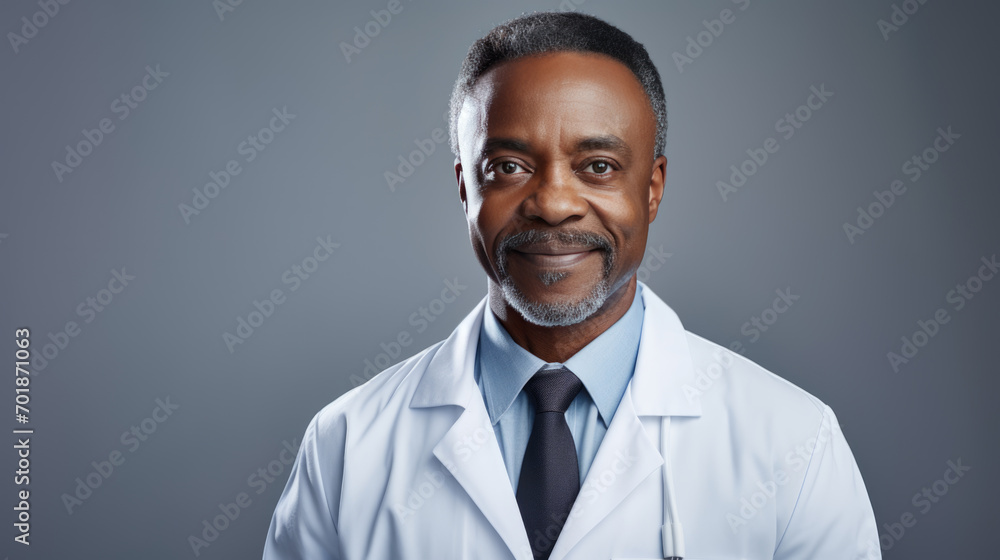 Smiling doctor wearing a white lab coat with a stethoscope around his neck, standing confidently against a colored background. Smiling doctor wearing a white lab coat with a stethoscope around his neck, standing confidently against a colored background.
