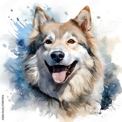 watercolor Eskimo Dog clipart, Generative Ai © creativeproartist