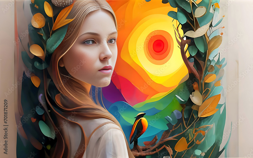 Colorful Portrait of a Young, Creative Woman with a Happy and Artistic Expression