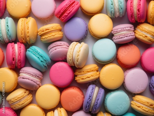 Macaroon background top view vibrant colors 