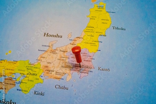 Landkarte von Japan mit roten Pin auf Tokio photo