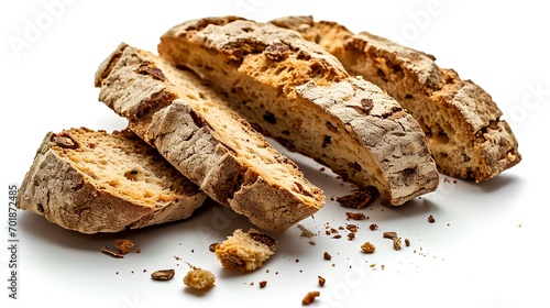 Slices of Italian sicilian biscotti isolated on white background photo